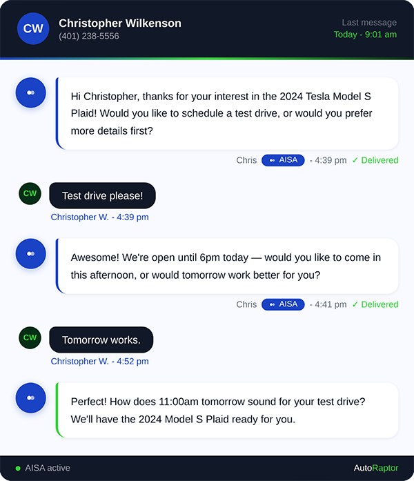 AutoRaptor AI chat workflow